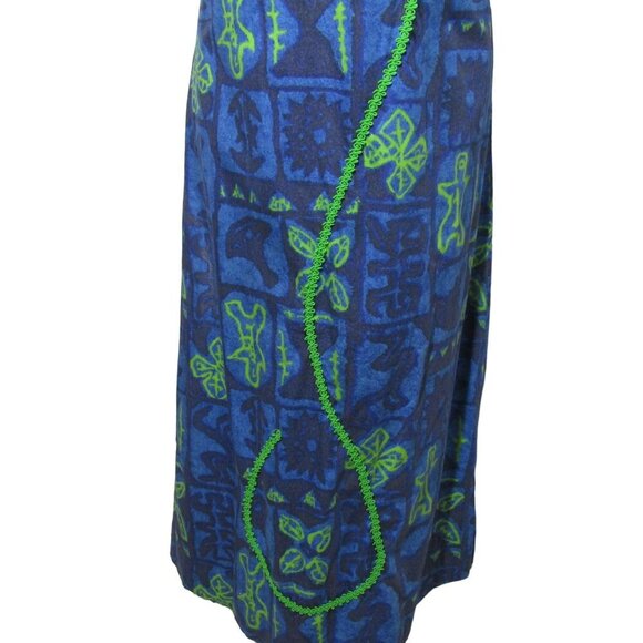 VTG 70s Hawaiian M L Tiki Polynesian Boho Retro Mod Luau Blue Maxi Hostess Dress - Picture 3 of 10